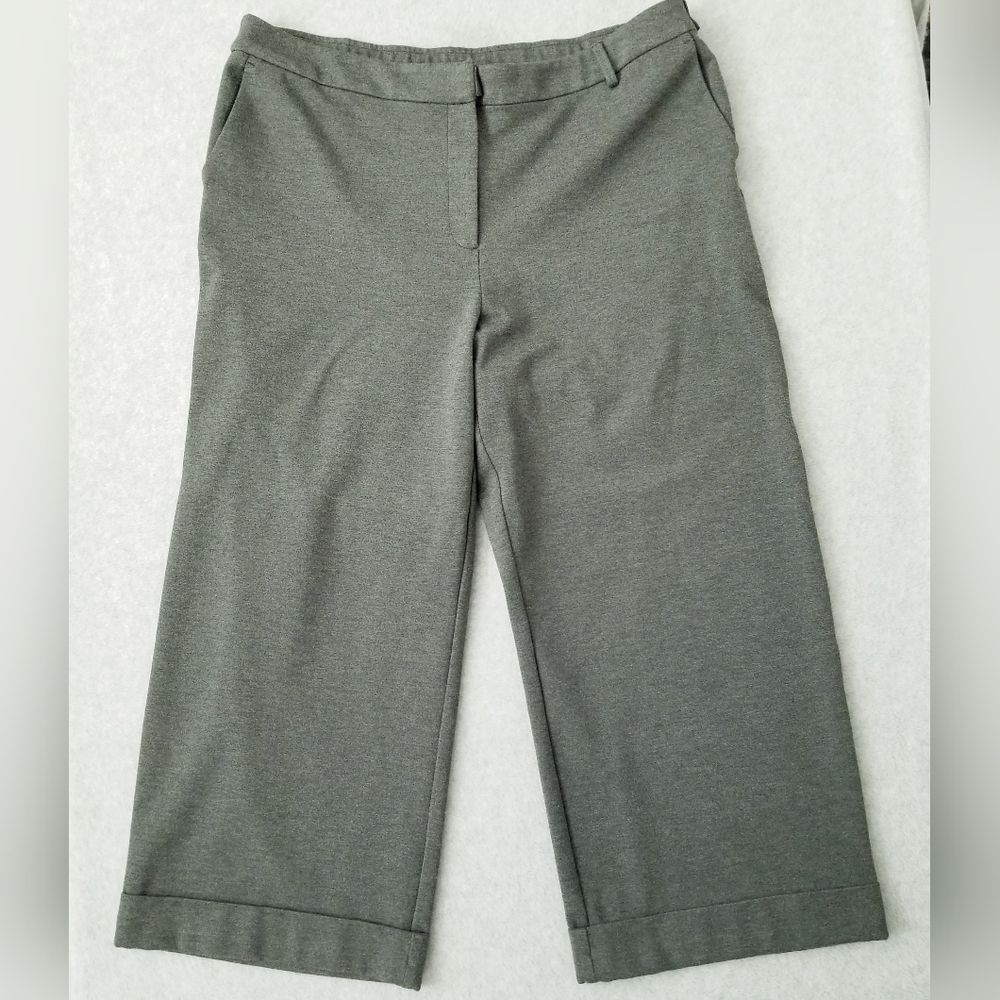J Jill Womens Size XL Ponte Wide Full Leg Cuffed Knit Pants Career Office Pocket